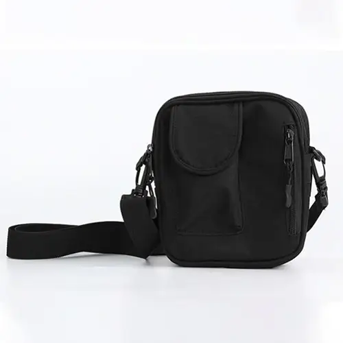 Compact Black Crossbody Bag with Secure Storage and Customizable Logo